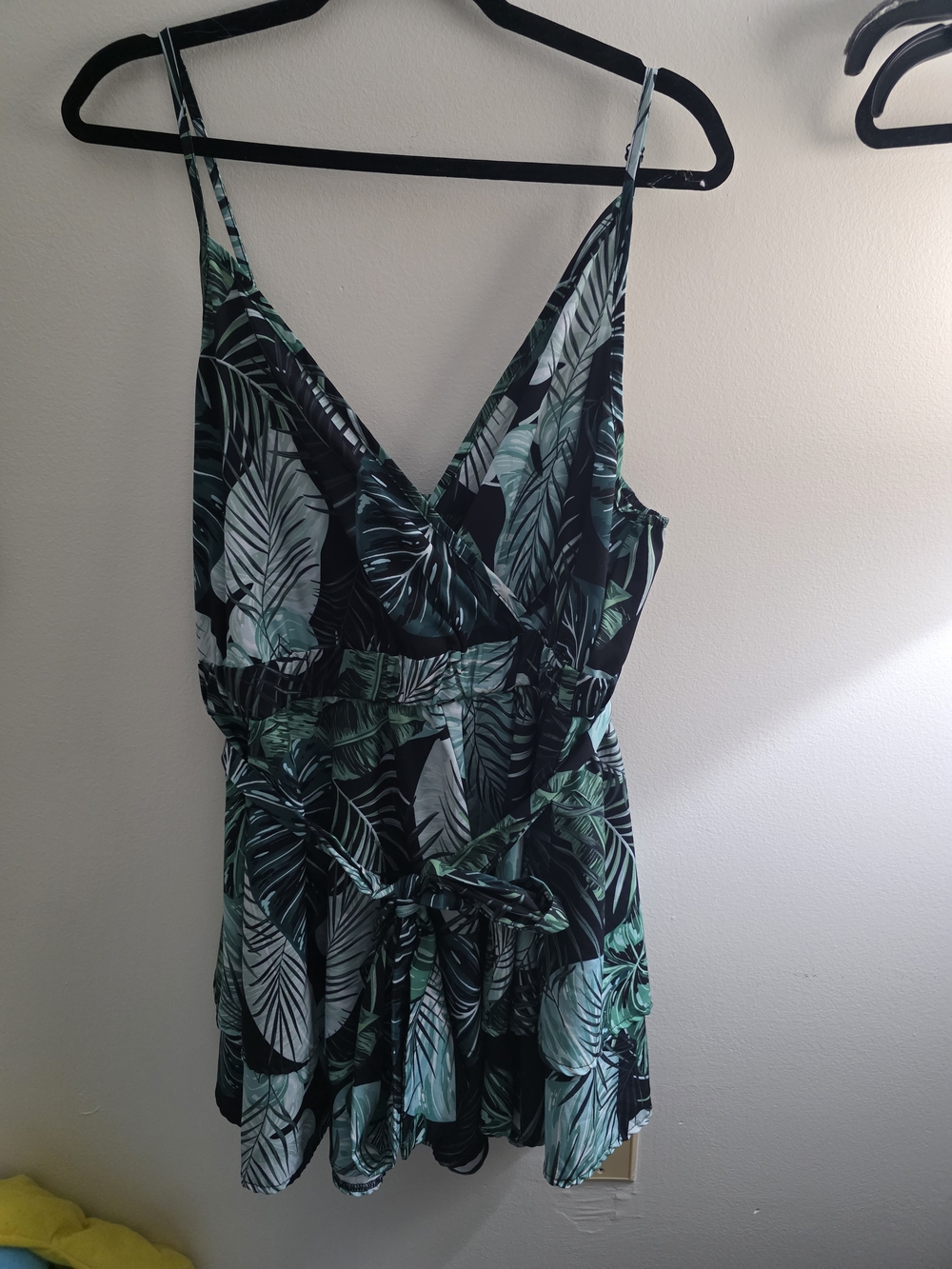 Womens Green Tropical Print Romper Dress